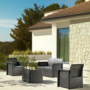 Salon de jardin en résine 4 places avec table basse gris anthracite Nassau ensemble complet