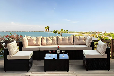 salon de jardin rotin Noir et beige nacula image format rectangle concept usine