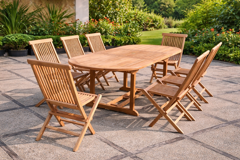salon de jardin en teck 8 chaises Kajang ovale