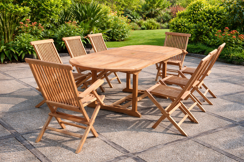 salon de jardin en teck 6 chaises et 2 fauteuils Kajang ovale