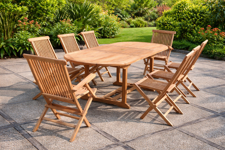 salon de jardin en teck 6 chaises et 2 fauteuils Kajang ovale