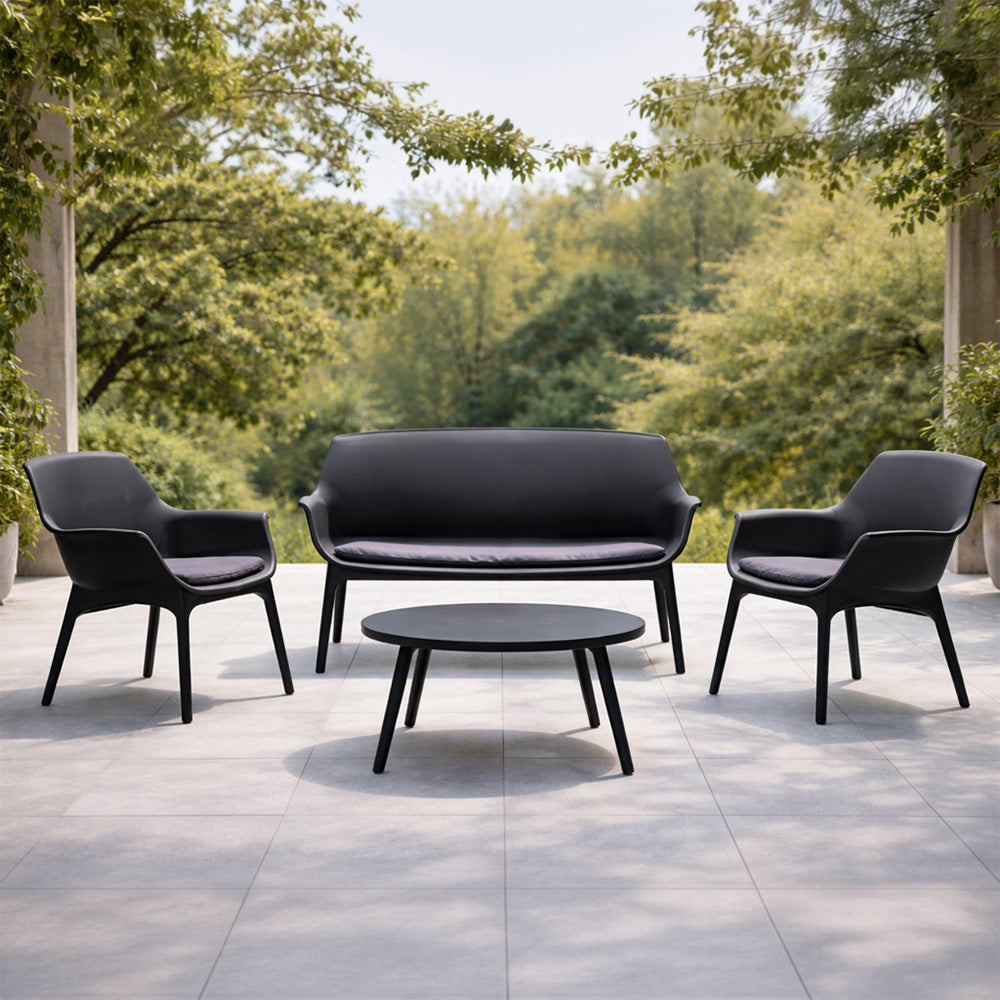 Salon de jardin 4 places gris anthracite avec table basse IZMIR