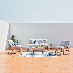 salon de jardin en rotin Naturel Guahana avec coussins beige