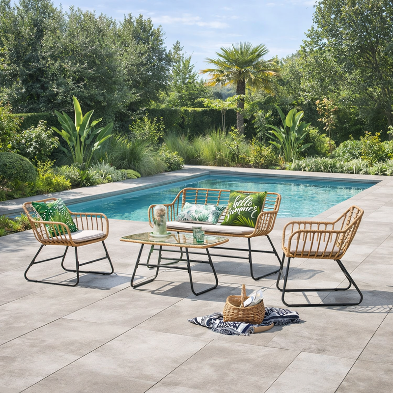 salon de jardin en rotin et acier pour balcon de 4 places Parea