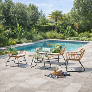 salon de jardin en rotin et acier pour balcon de 4 places Parea
