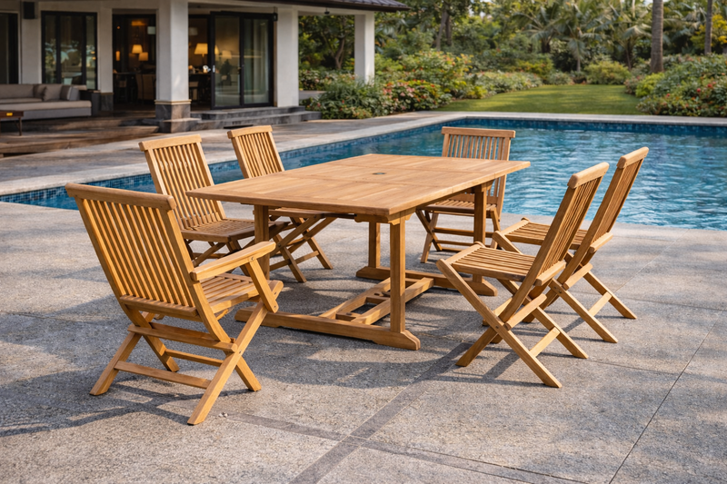 salon de jardin en teck 4 chaises et 2 fauteuils Kajang rectangulaire