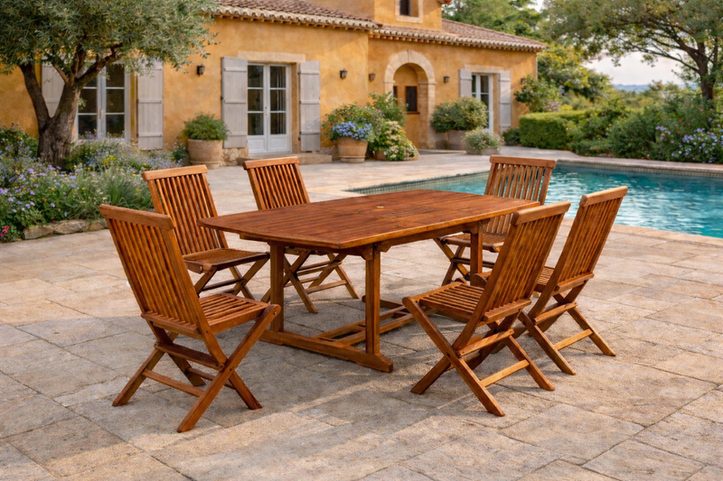 salon de jardin en teck rectangulaire 6 chaises Lubok 