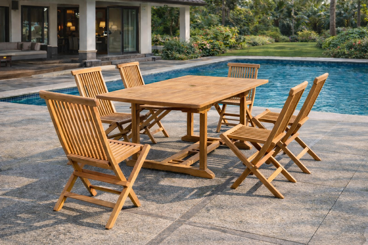 salon de jardin repas en teck 6 chaises 