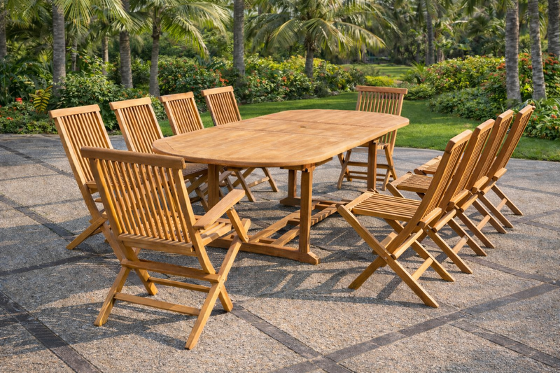 salon de jardin repas teck 8 chaises et 2 fauteuils