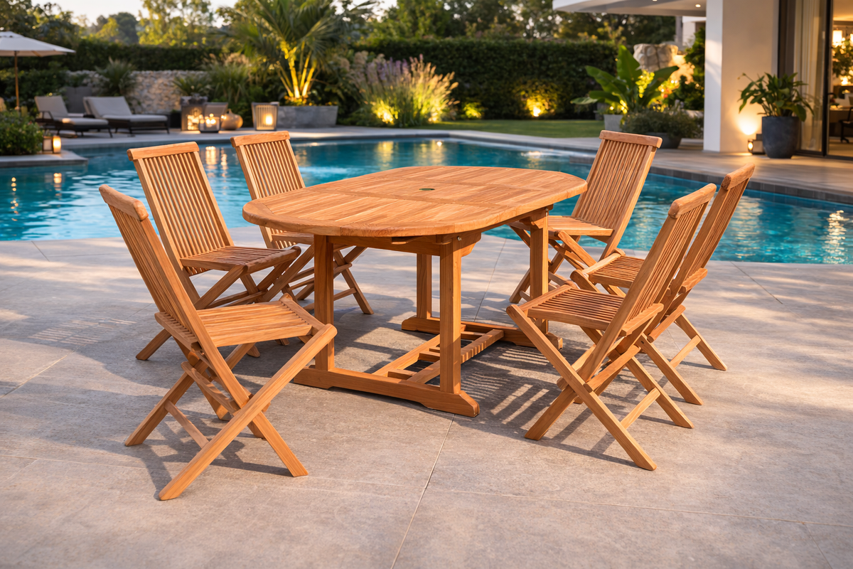 salon de jardin teck 6 chaises
