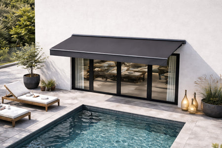 Store banne manuel 295 x 250 cm en aluminium en toile gris
