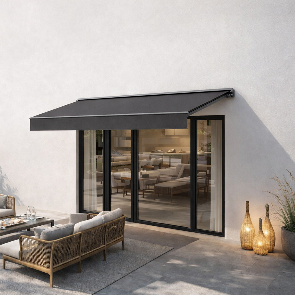 Store banne manuel 295 x 250 cm en aluminium en toile gris