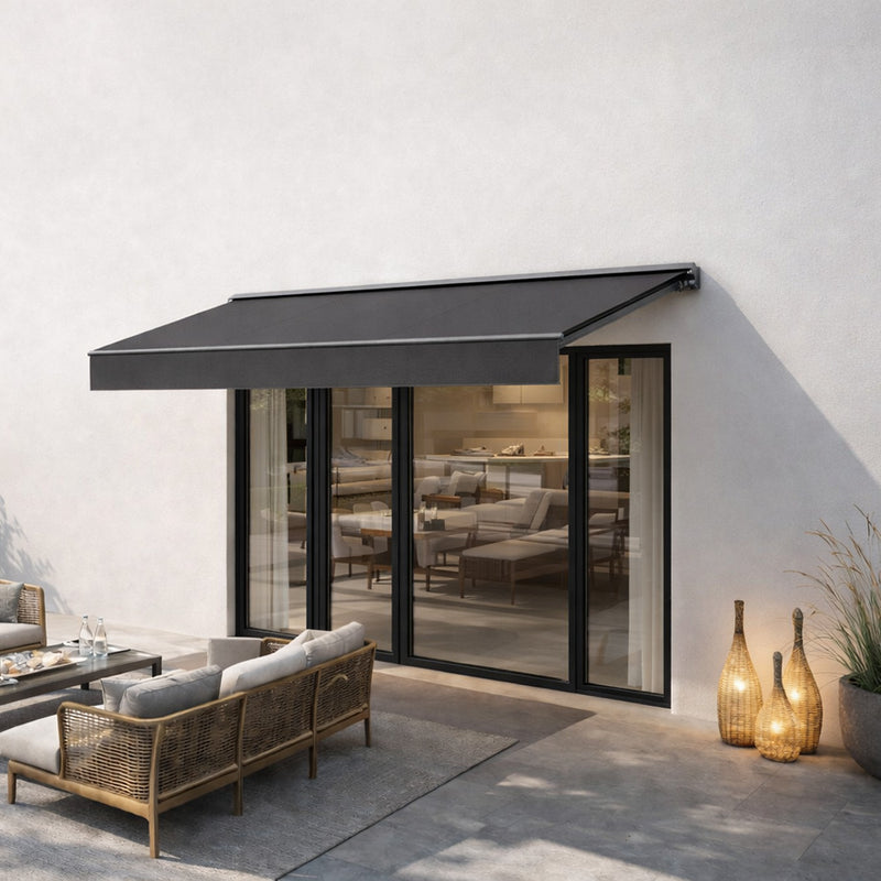 Store banne manuel 295 x 250 cm en aluminium en toile gris
