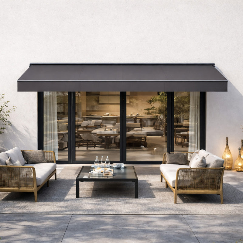 Store banne manuel 295 x 250 cm en aluminium en toile gris