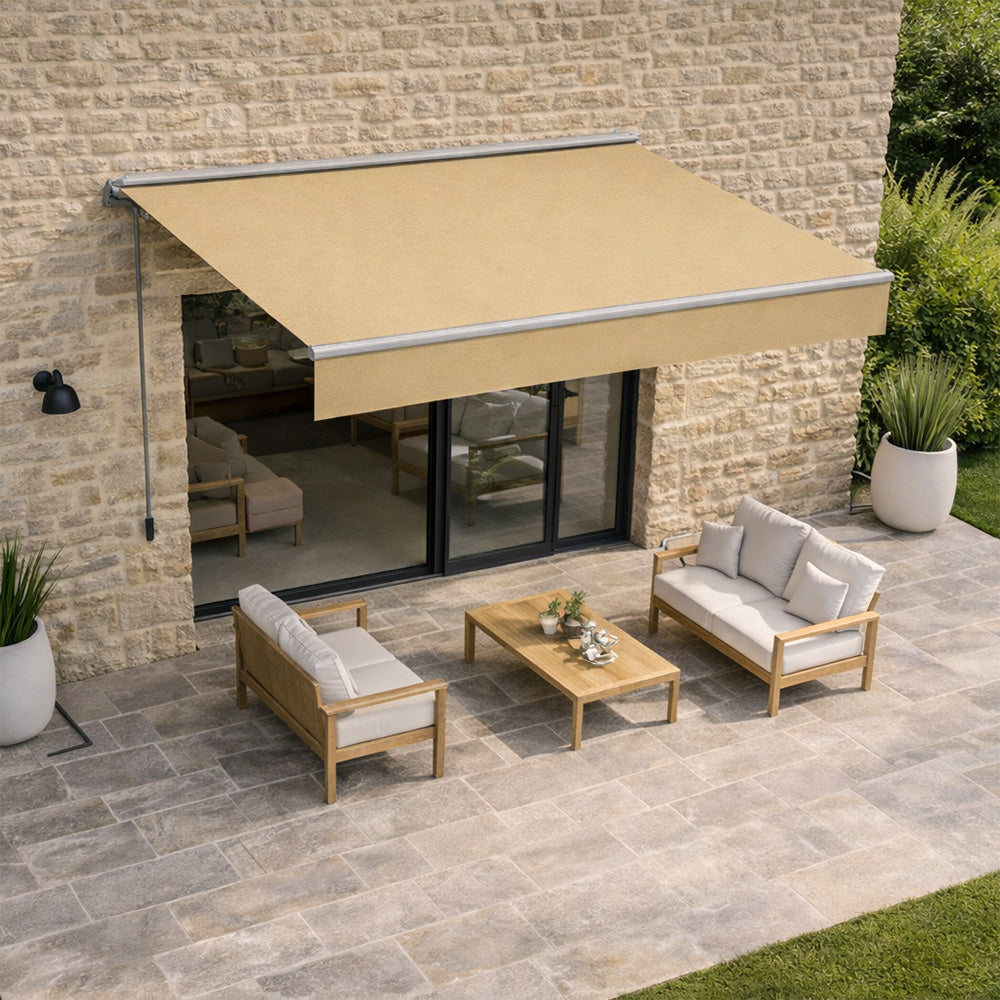 Store banne manuel 295 x 250 cm en aluminium en toile taupe