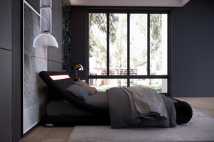 Structure de lit en simili Noir avec LED intégrés 140 x 190 cm