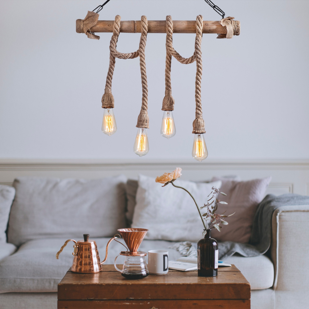 suspension 4 lampes bois et cordes loane ambiance concept usine