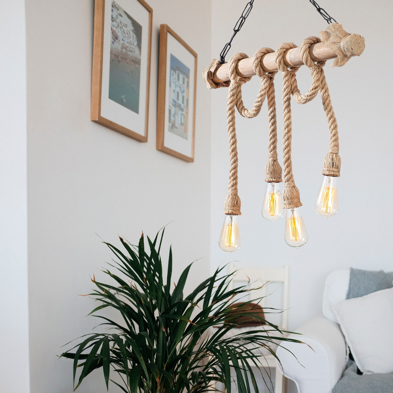 suspension 4 lampes bois et cordes loane ambiance plante concept usine