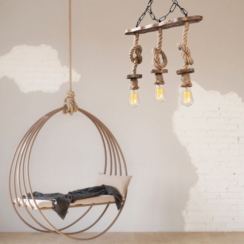 suspension filaire 3 lampes bois et cordes zya ambiance chaise design concept usine