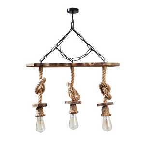suspension filaire 3 lampes bois et cordes zya fond blanc ampoules éteintes concept usine