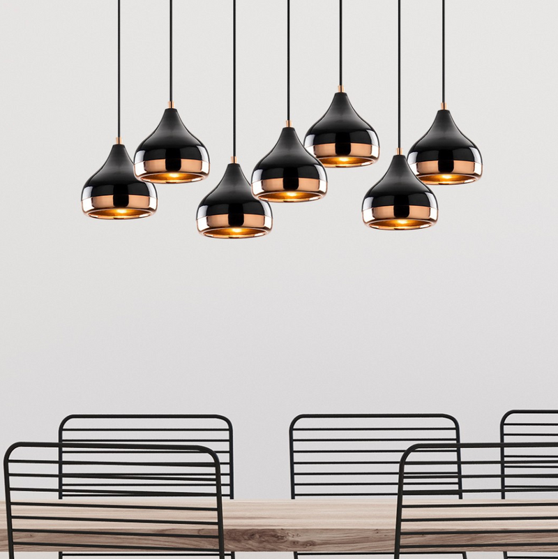 Suspension 7 lampes noir et cuivre Maya concept-usine ambiance