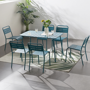Table bergame en acier bleu 4 à 6 personnes 6 chaises