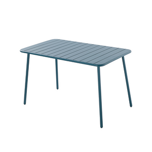 Table bergame en acier bleu 4 à 6 personnes fond blanc