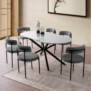 table à manger circulaire contemporaine blanche et noir karvia ambiance chaises grises concept usine
