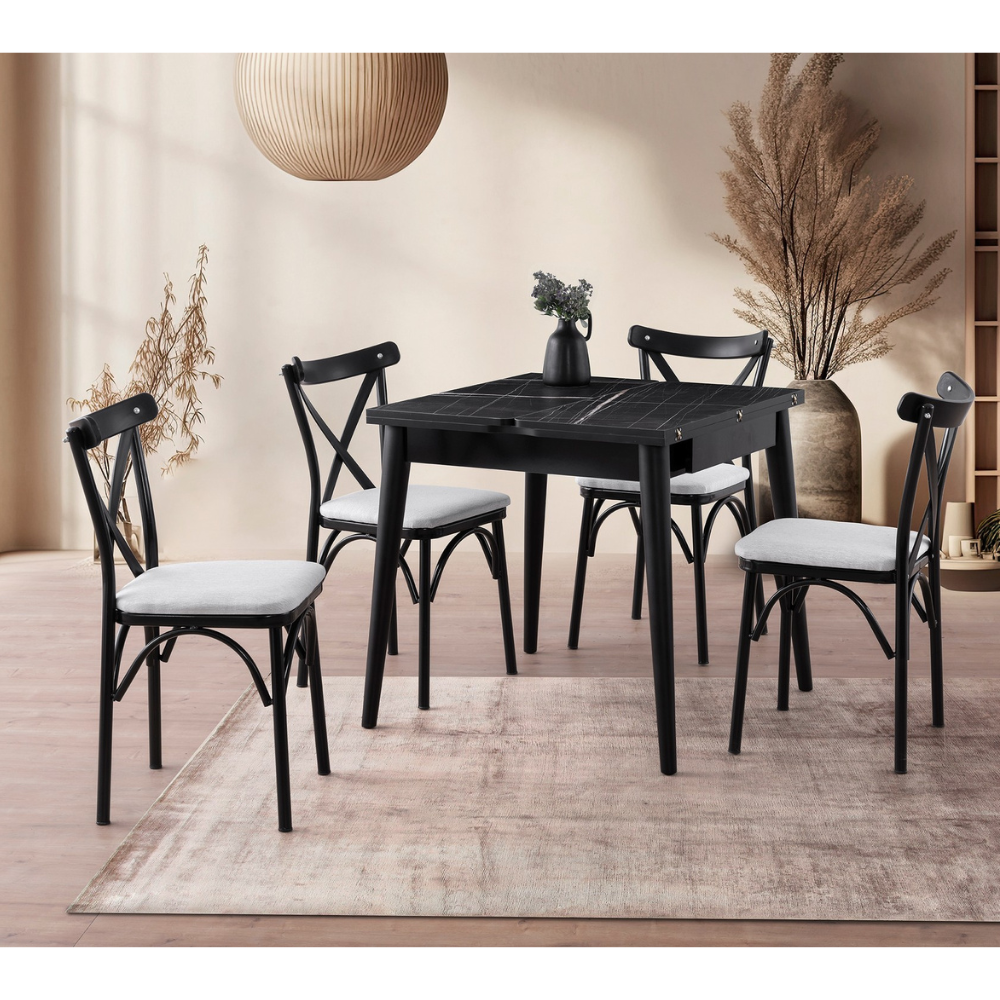 table à manger extensible marbre noir kavala ambiance plante concept usine