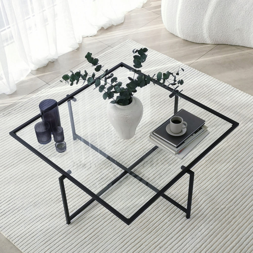 Table basse en verre limp vue dessus