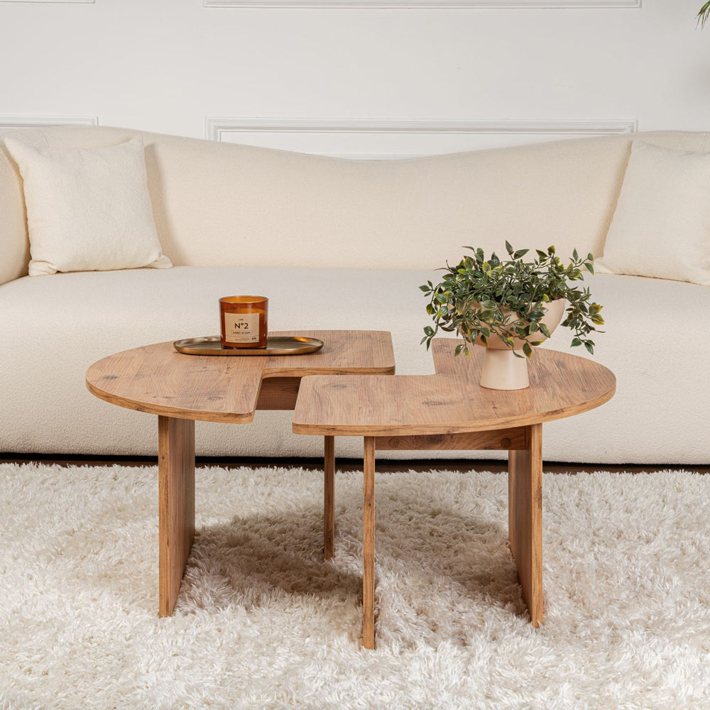 Table basse ronde duo pin atlantique 90cm Azus forme deux tables
