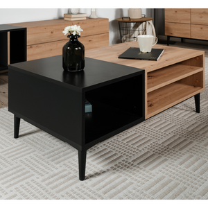 Table basse Novi style industriel bois et noir avec tiroirs et niche Concept-Usine niches