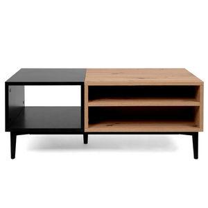 Table basse Novi style industriel bois et noir avec tiroirs et niche Concept-Usine fond blanc dos