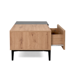 Table basse Novi style industriel bois et noir avec tiroirs et niche Concept-Usine fond blanc côté ouvert
