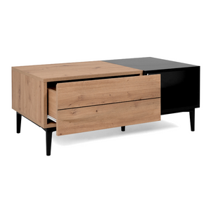 Table basse Novi style industriel bois et noir avec tiroirs et niche Concept-Usine fond blanc ouvert profil