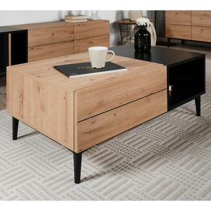 Table basse Novi style industriel bois et noir avec tiroirs et niche Concept-Usine fermée