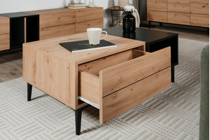 Table basse Novi style industriel bois et noir avec tiroirs et niche Concept-Usine