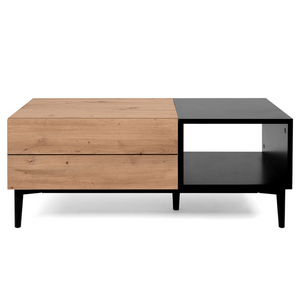 Table basse Novi style industriel bois et noir avec tiroirs et niche Concept-Usine fond blanc face