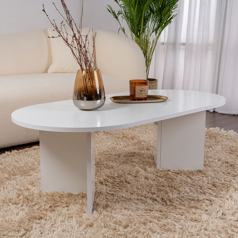Table basse ovale blanche 119x60cm Azos vue de 3/4