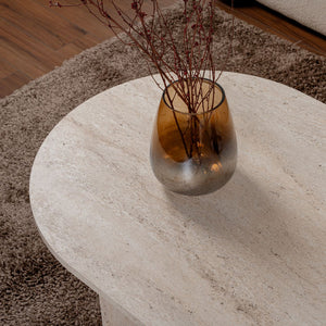 Table basse ovale effet travertin 119x60cm Lyu zoom sur la forme ovale du plateau