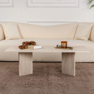 Table basse rectangulaire effet travertin 119x60cm Topi de profil