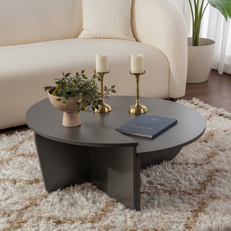 Table basse ronde podium anthracite 90cm Vari deux niveaux