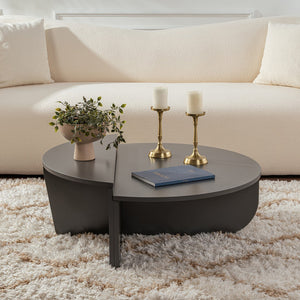Table basse ronde podium anthracite 90cm Vari de profil