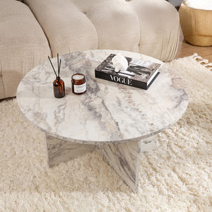 Table basse ronde effet marbre freesia 80x80cm Vinu vue de dessus
