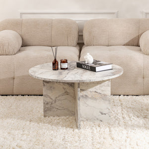 Table basse ronde effet marbre freesia 80x80cm Vinu meuble design