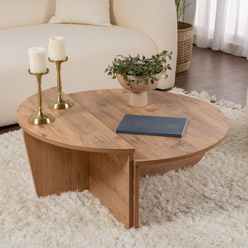 Table basse ronde podium pin atlantique 90cm Poul à deux niveaux