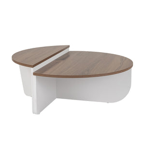 Table basse ronde podium bois noyer et blanc 90cm Xyn packshot
