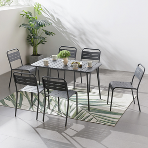 Salon de jardin repas 4 à 6 personnes en acier bergame gris foncé 6 chaises