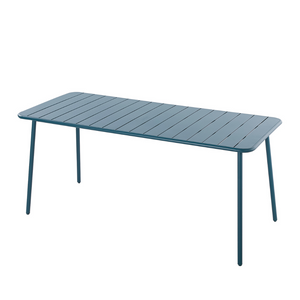 Salon de jardin repas acier bergame bleu table fond blanc