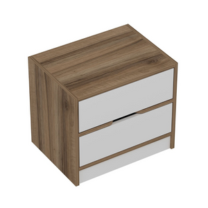 table de chevet bois et blanc dessus fond blanc